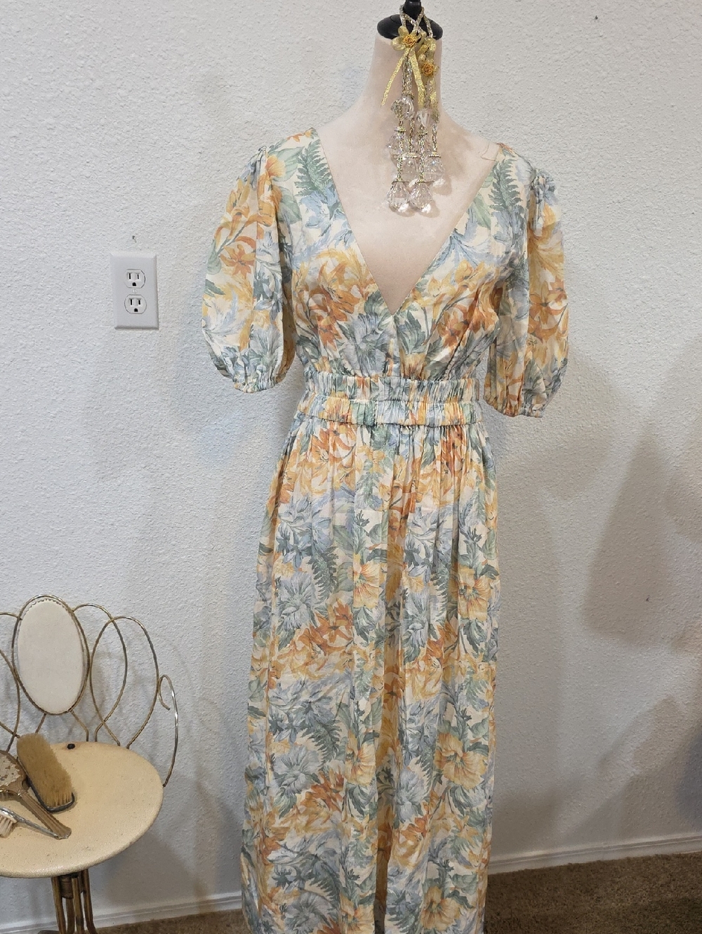 Significant Other Elina Floral Maxi Dress - Soft Yellow & Sage